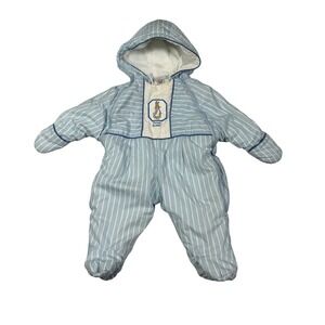 Vintage Quiltex Beatrix Potter Peter Rabbit Snowsuit Blue White Stripe 9 Months
